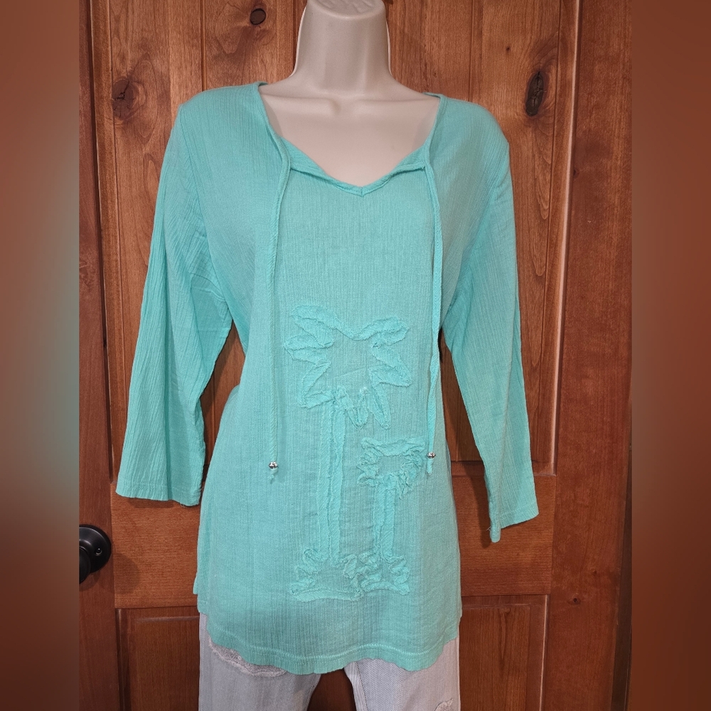 Cathy Daniels Mint Green Palm Tree Tunic Top